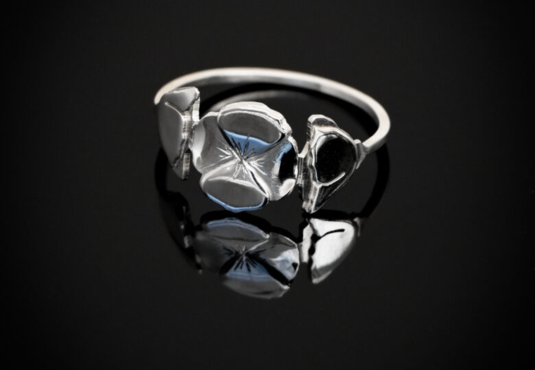 California Poppy Triplet Ring in Argentium Silver by Joy Garden Jewelry