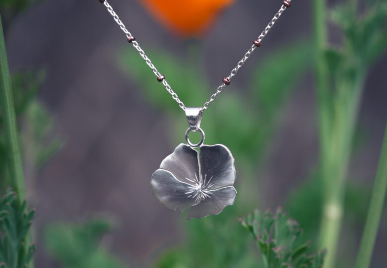 Full Bloom Poppy Pendant in Argentium Silver by Joy Garden Jewelry