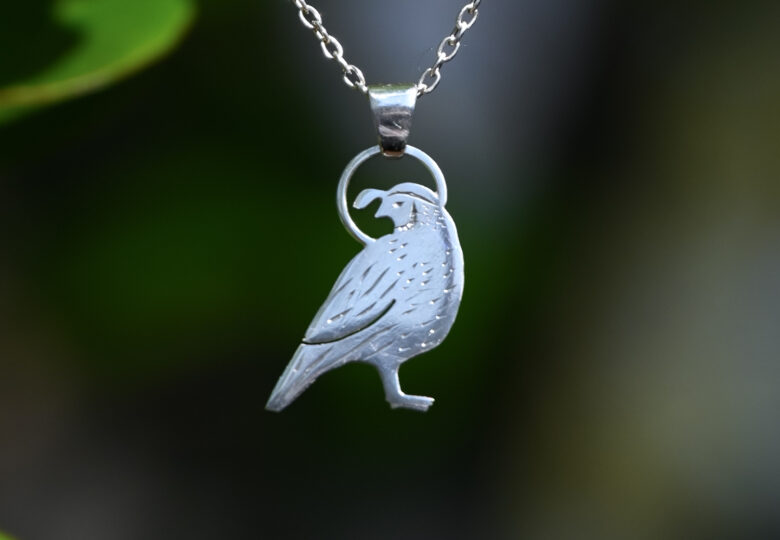 Coy Quail Pendant in Argentium Silver by Joy Garden Jewelry